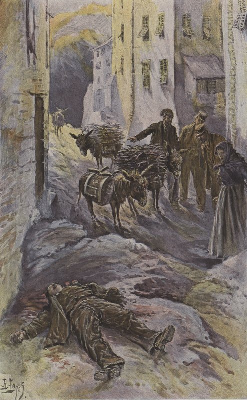 Ett offer för korsikanska banditer (färg litho) av French School