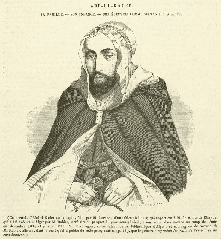 Abd-el-Kader, hans familj, hans barndom, hans val till arabernas sultan (gravyr) av French School