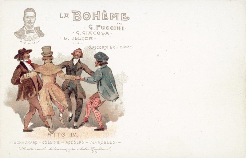 Akt fyra, La Boheme (färg litho) av French School
