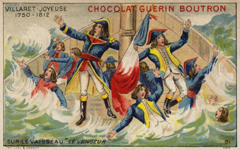 Amiral Villaret de Joyeuse ombord på sitt sjunkande skepp Vengeur du Peuple (chromolitho) av French School