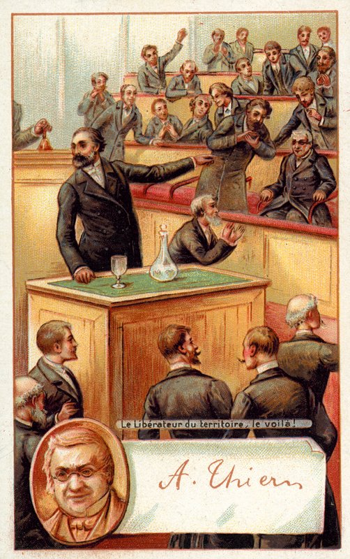 Adolphe Thiers hyllad i den franska nationalförsamlingen (chromolitho) av French School