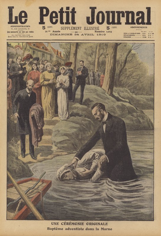 Adventistdop i floden Marne (färg litho) av French School