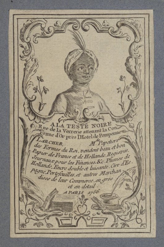 Annons för A la Teste Noire brevpapper, Paris, 1756 av French School