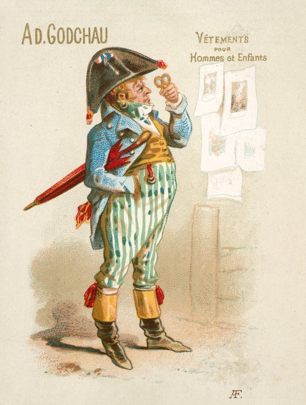 Annons för Ad Godchau herr- och barnkläder (chromolitho) av French School