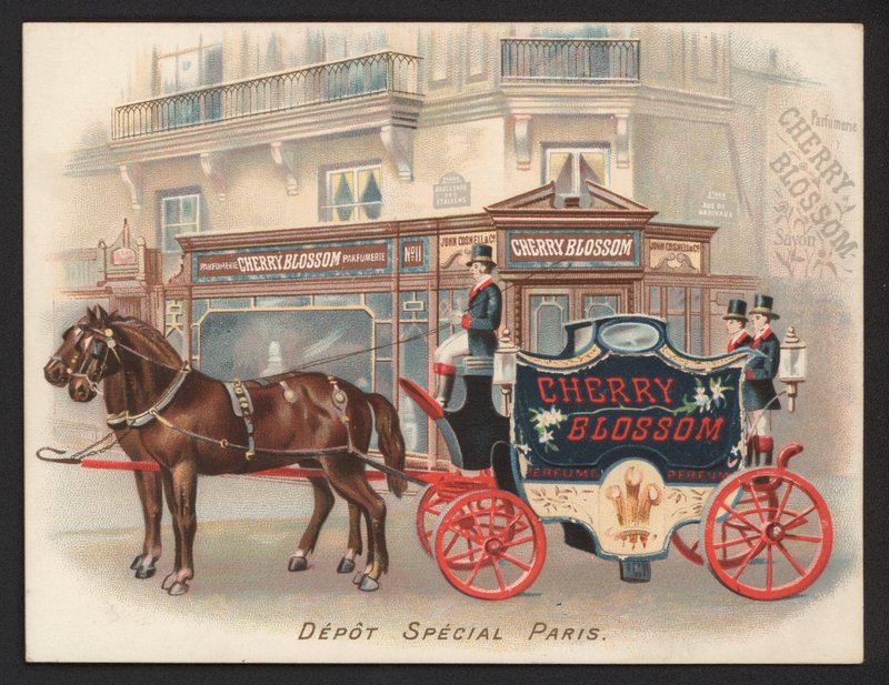 Annons för Cherry Blossom parfym (chromolitho) av French School