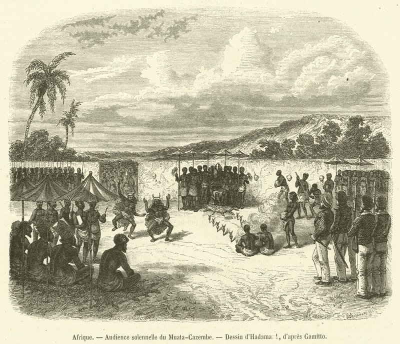 Afrika, högtidlig publik av Muata-Cazembe (gravyr) av French School