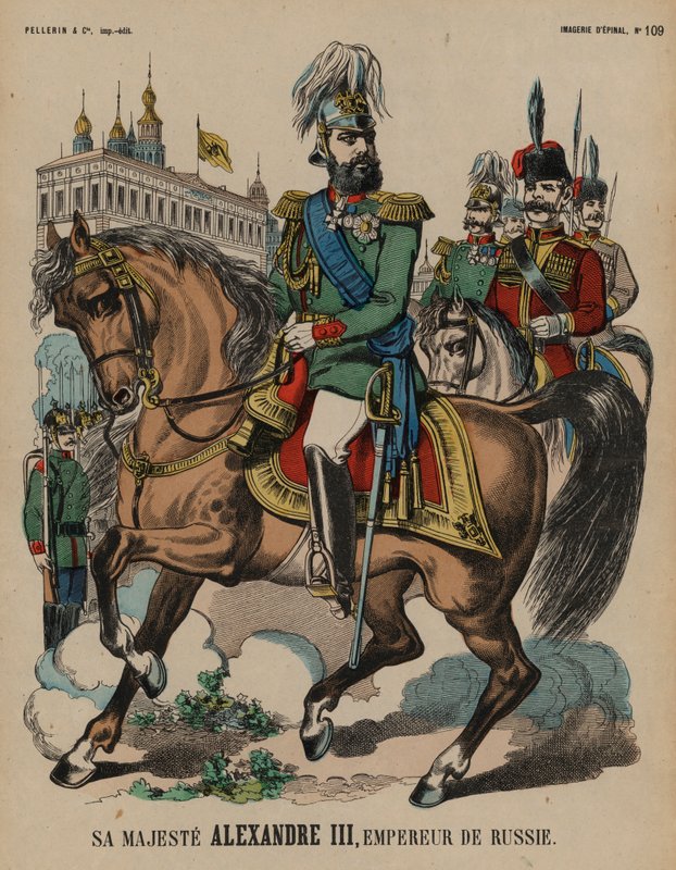 Alexander III, tsar av Ryssland (färgad gravyr) av French School