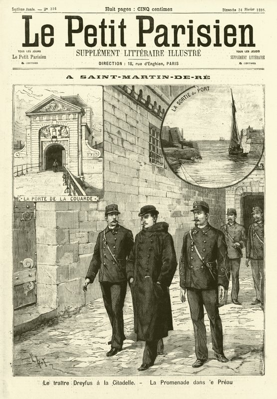 Alfred Dreyfus i fängelset i Saint-Martin-de-Re, Frankrike (gravyr) av French School