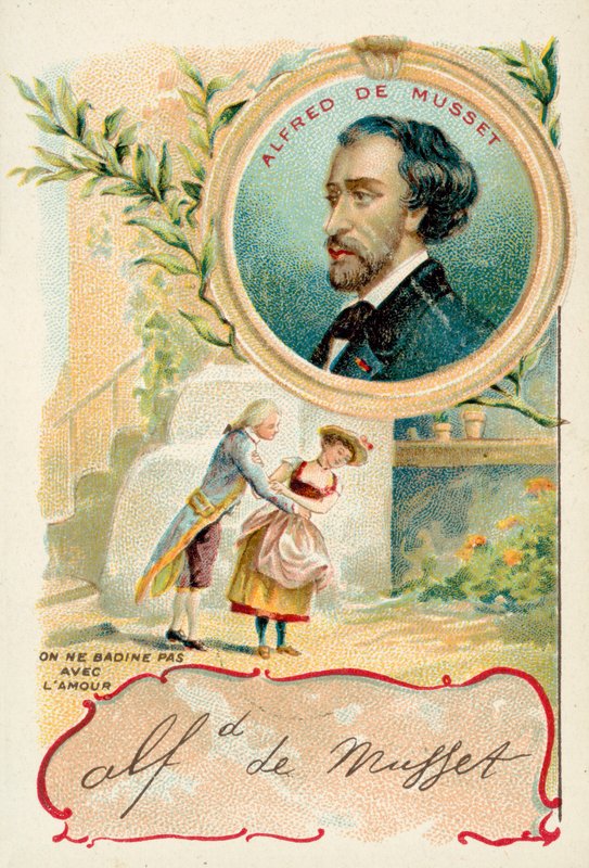 Alfred de Musset, fransk dramatiker, romanförfattare och poet (chromolitho) av French School