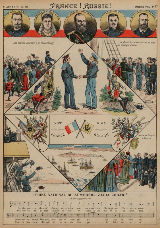Allians mellan Frankrike och Ryssland (färgad gravyr) av French School