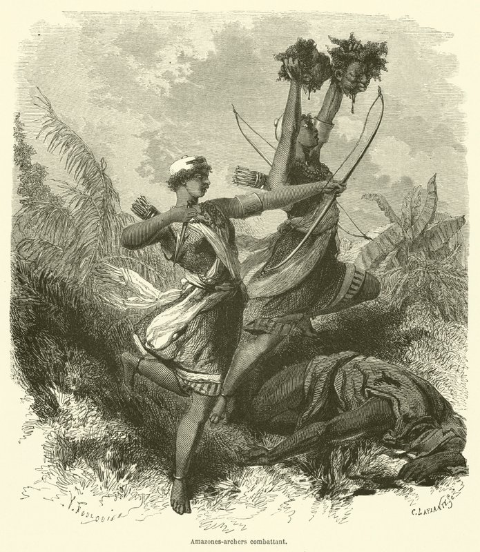 Amazons-bågskyttar slåss (gravyr) av French School