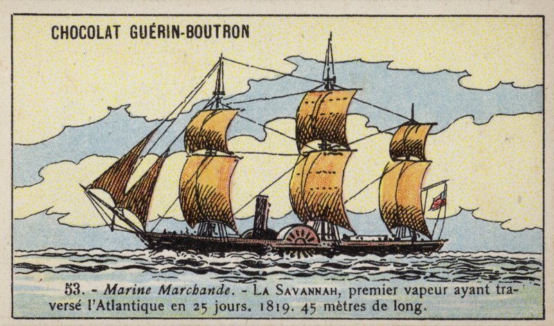 Amerikansk hjulångare Savannah (chromolitho) av French School