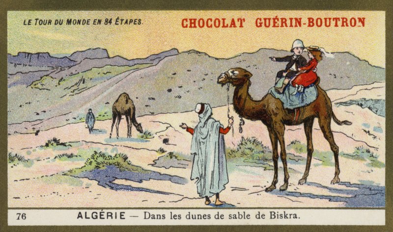 Bland sanddynerna i Biskra, Algeriet (chromolitho) av French School
