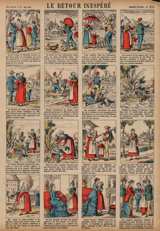 En oväntad återkomst (färgad gravyr) av French School