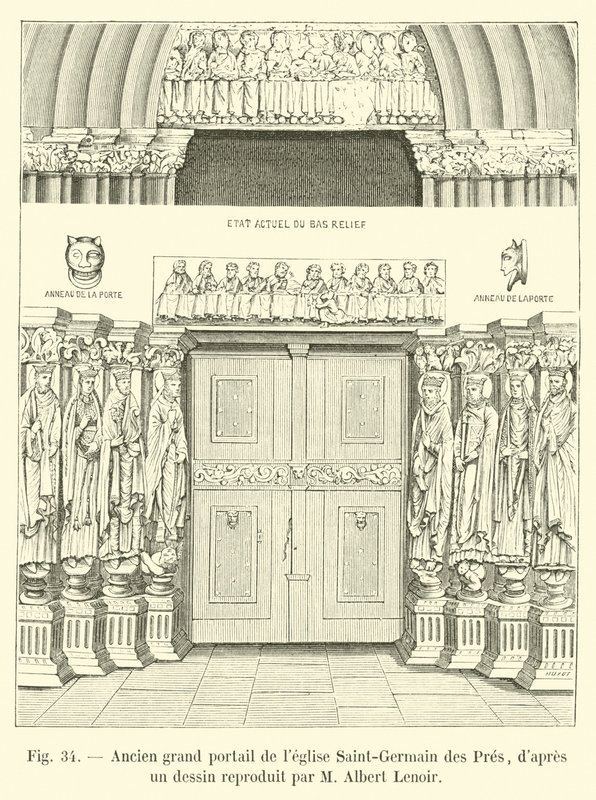 Tidigare stor portal till Saint-Germain des Pres-kyrkan, från en teckning reproducerad av M Albert Lenoir av French School