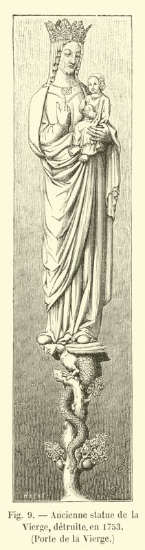 Gammal staty av Jungfrun, förstörd 1753, Porte de la Vierge av French School