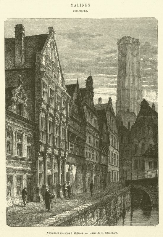 Gamla hus i Mechelen (gravyr) av French School
