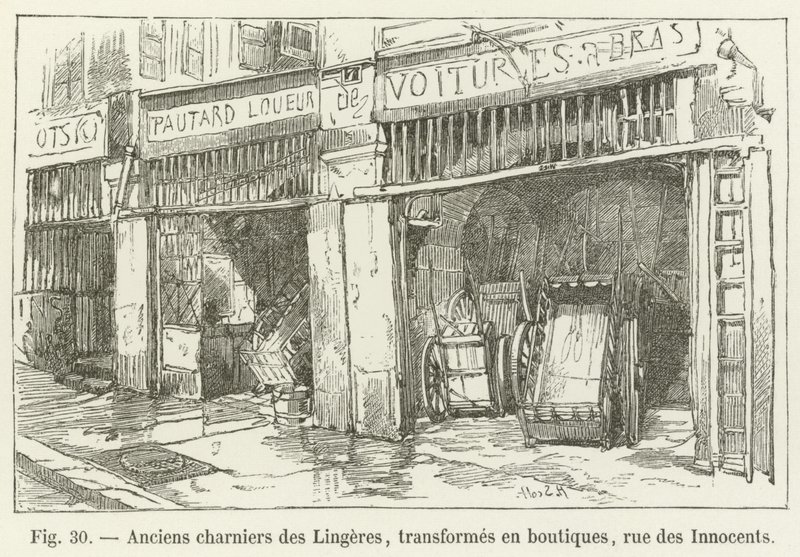 Fd Lingeres massgrav, förvandlad till butiker, rue des Innocents av French School