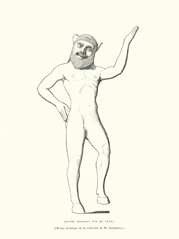 Forntida grekisk bronsfigur av en dansande satyr (gravyr) av French School