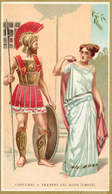 Forntida grekiska dräkter (chromolitho) av French School