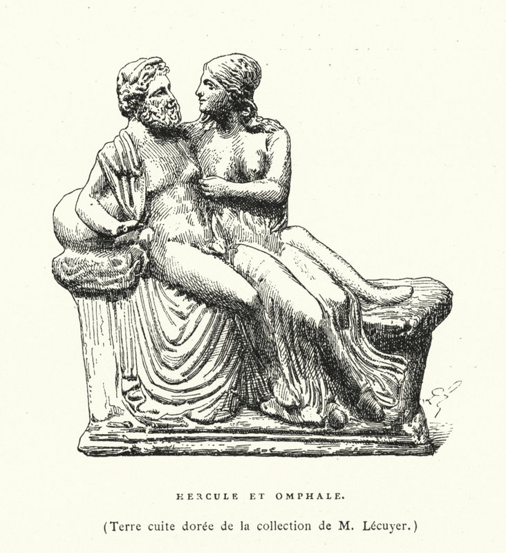 Forntida grekisk terrakottaskulptur av Hercules och Omphale (gravyr) av French School