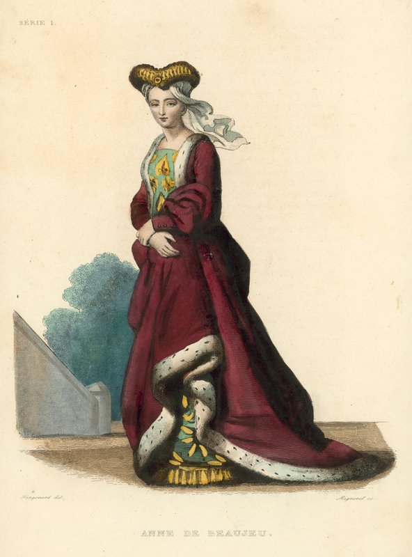 Anne de Beaujeu (färgad gravyr) av French School
