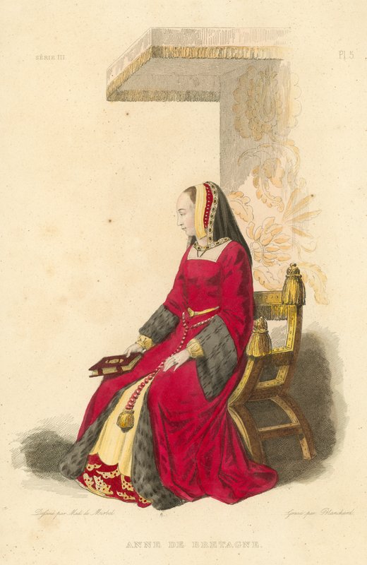 Anne av Bretagne (färgad gravyr) av French School