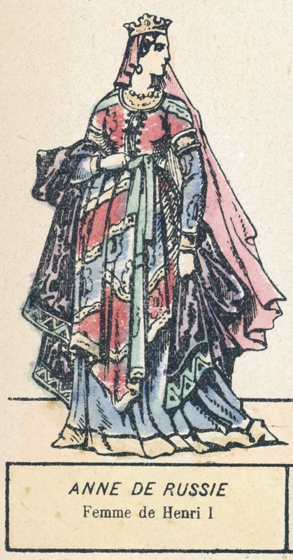 Anne av Ryssland, fru till Henrik I (färgad gravyr) av French School