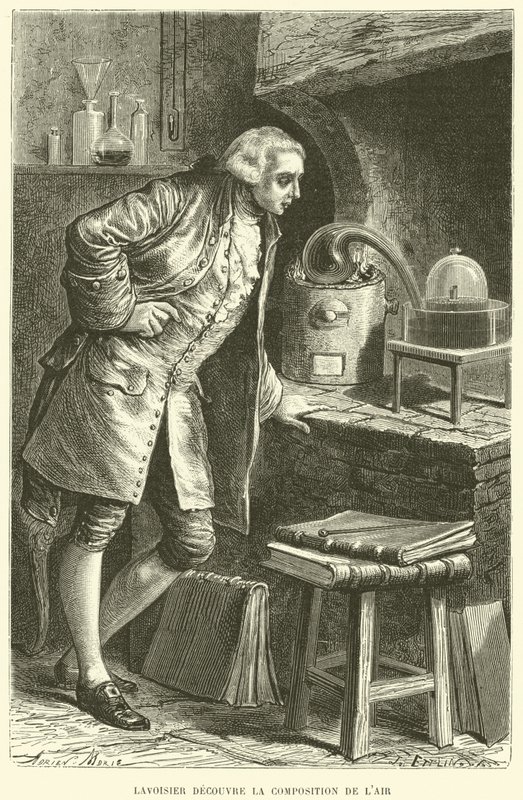 Antoine Lavoisier upptäcker sammansättningen av Air (gravyr) av French School