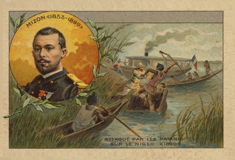 Antoine Mizon (1853-1899) attackerades på floden Niger 1890 av French School