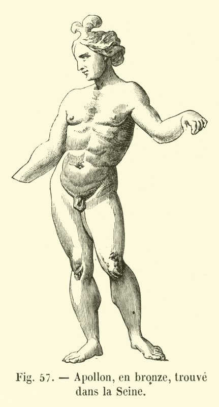 Apollo, i brons, hittad i Seine (gravyr) av French School