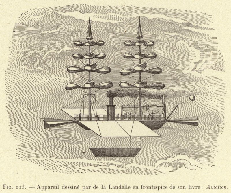 Flygplan designat av de la Landelle på framsidan av hans bok: Aviation (gravyr) av French School