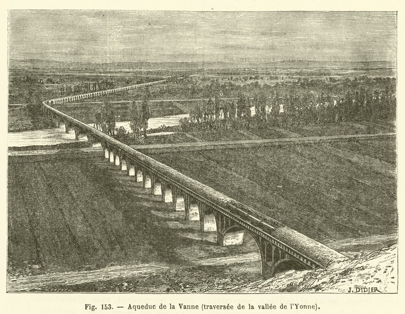 Vanne-akvedukten, korsar Yonne-dalen (gravyr) av French School