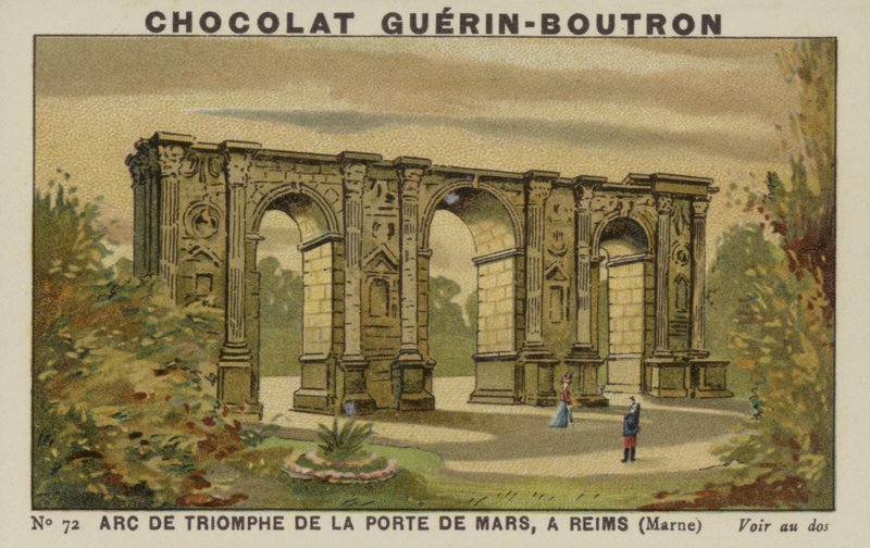Triumfbågen av Porte de Mars, i Reims, Marne av French School