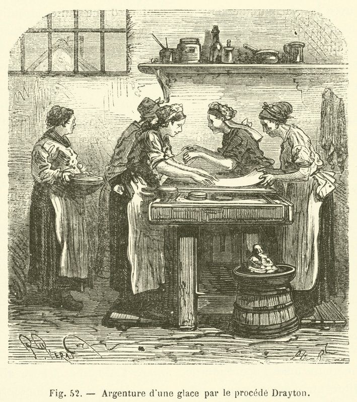 Försilvraning av en spegel med Drayton-processen (gravyr) av French School