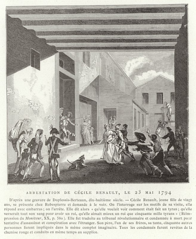 Arrestering av Cecile Renault, Paris, 23 maj 1794 av French School