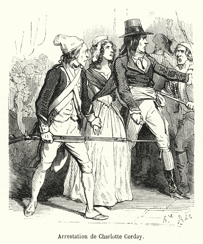 Arrestering av Charlotte Corday (gravyr) av French School