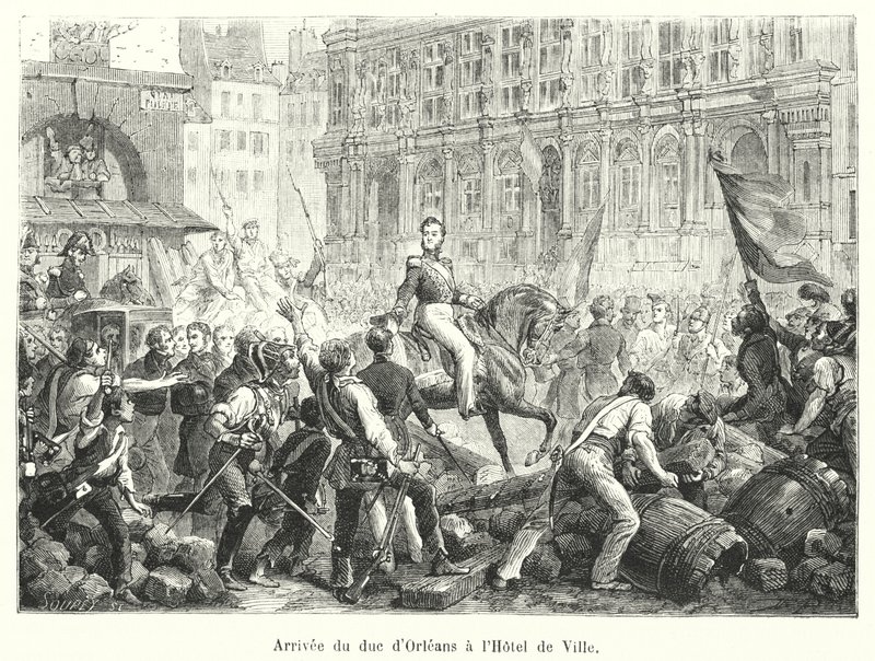Ankomsten av hertigen av Orleans till Hôtel de Ville (gravyr) av French School