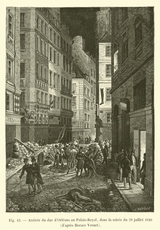 Ankomsten av hertigen av Orléans till Palais-Royal, på kvällen den 29 juli 1830, enligt Horace Vernet av French School