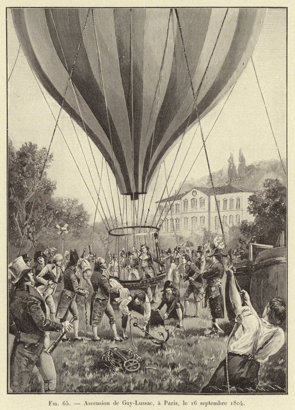 Ascension of Gay-Lussac, i Paris, 16 september 1804 (gravyr) av French School