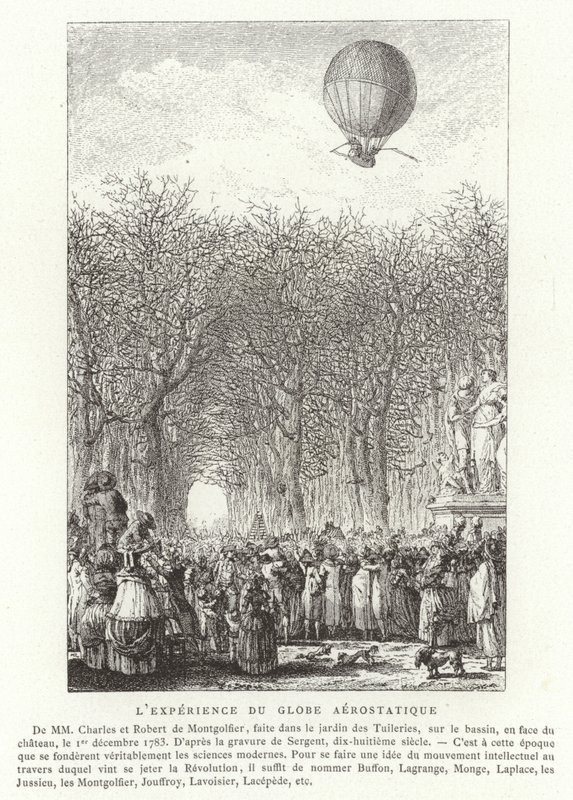 Ascent of the Montgolfier Brothers Aerostatic Globe, Paris, 1 december 1783 av French School
