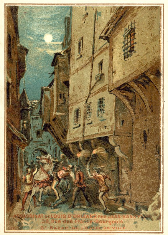 Mordet på Ludvig av Orleans av männen av Johannes den Orädde, hertigen av Bourgogne, Paris, 1407 av French School