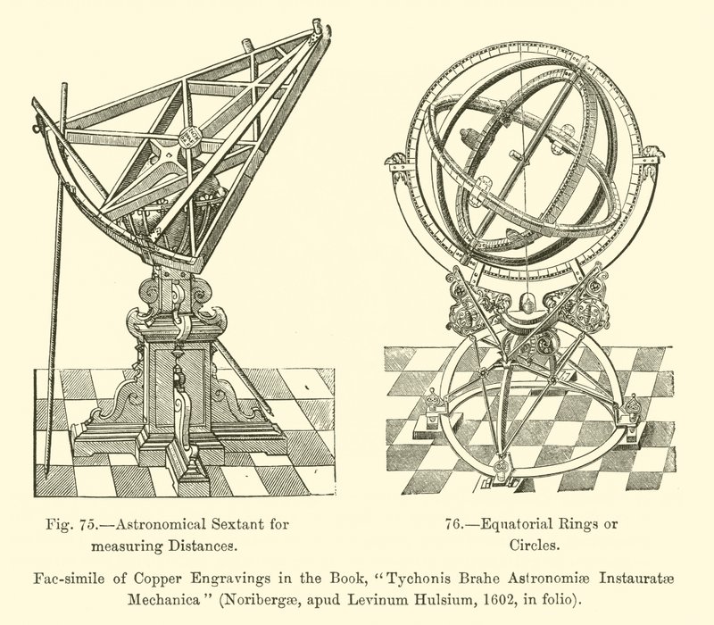 Astronomisk sextant för mätning av avstånd, ekvatorialringar eller cirklar (gravyr) av French School