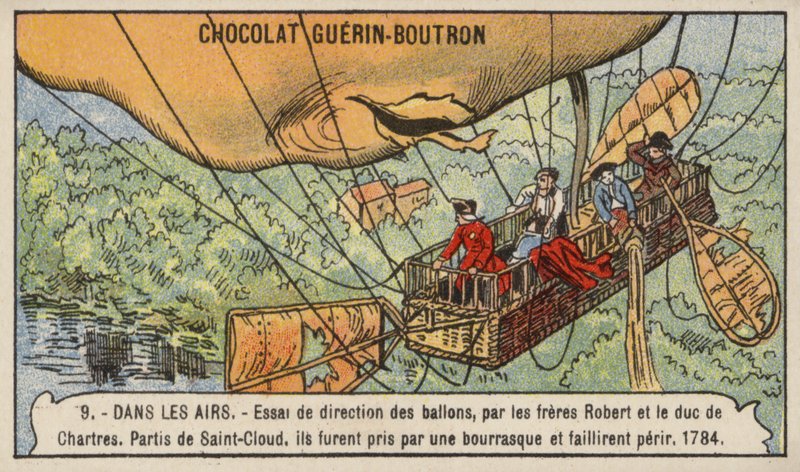 Försök av bröderna Robert och hertigen av Chartres att styra en ballong av French School
