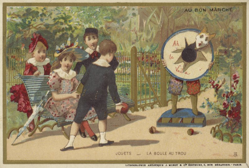 Au Bon Marche-kort med barnspel av French School