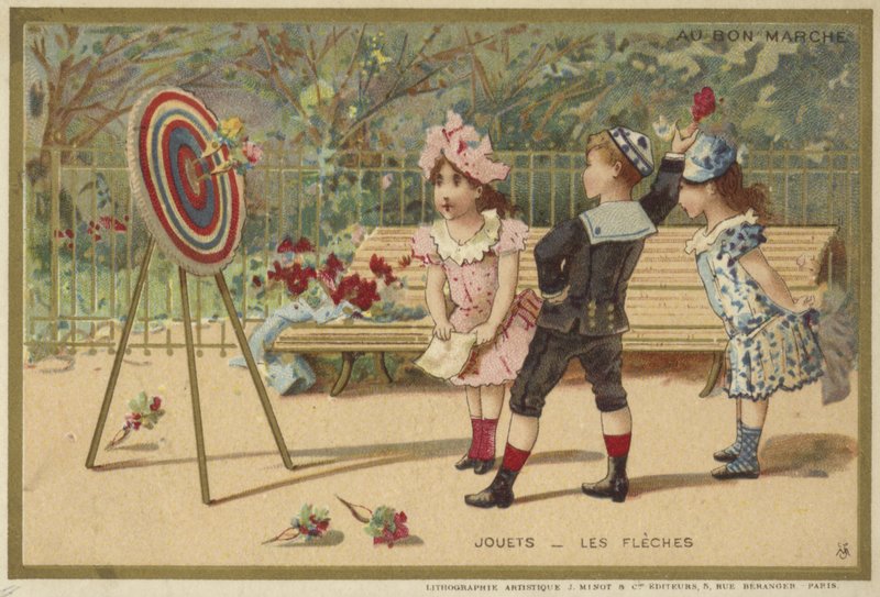 Au Bon Marche-kort med barnspel av French School