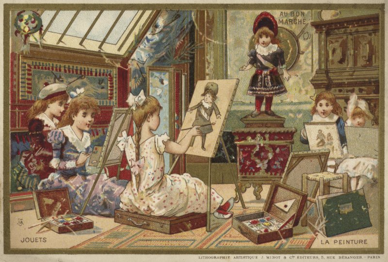 Au Bon Marche-kort med barnspel av French School