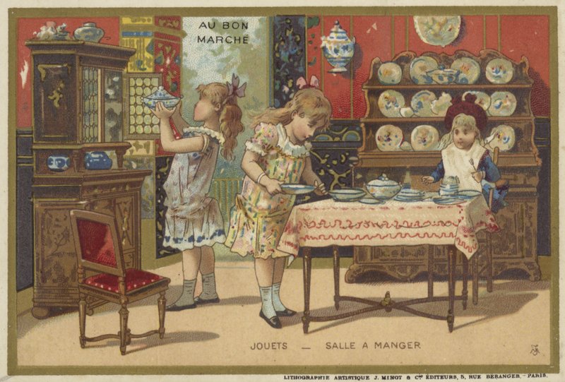 Au Bon Marche-kort med barnspel av French School