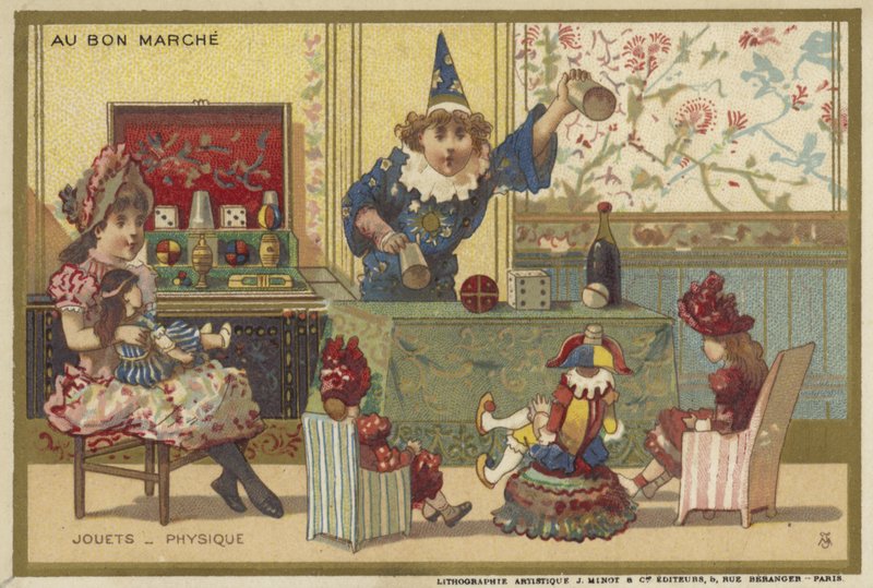Au Bon Marche-kort med barnspel av French School