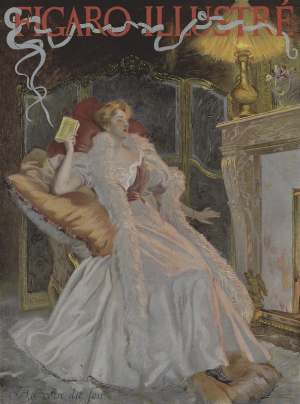 Au coin du feu (Vid brasan). Omslag till Le Figaro Illustre, januari 1896 (litho i färg) av French School